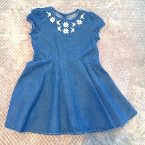 Denim Blue Girls Dress with Embroidery Size 4T